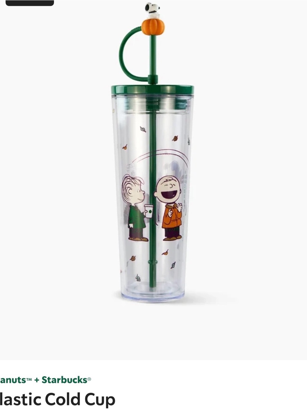 Starbucks Peanuts Cold Cup with Green Lid & Green Straw authentic